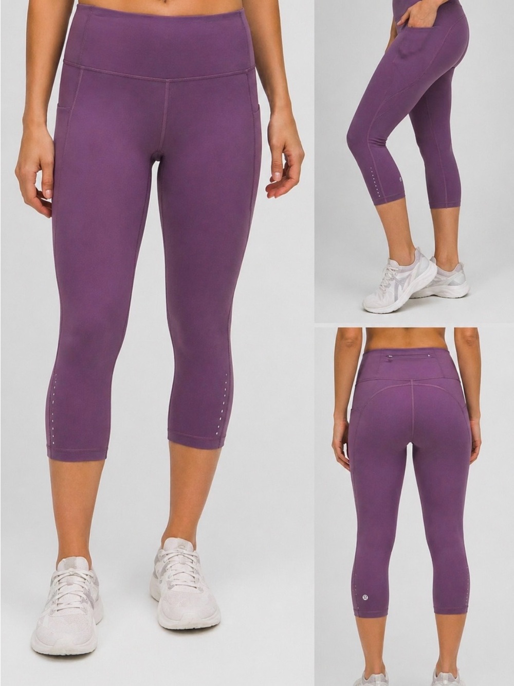 Lululemon Pace Rival Crop Leggings Size 12 Vintage Plum Purple Pockets Zip